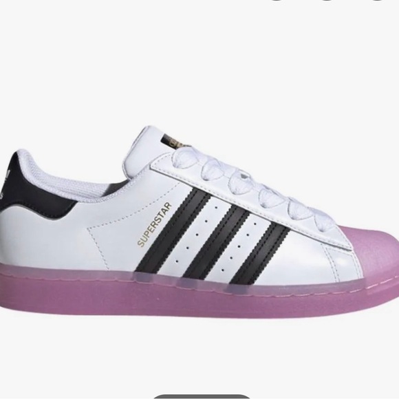 adidas Shoes - Adidas Superstar White and Black Shell Toe Purple Shock Women's Sneakers SZ9